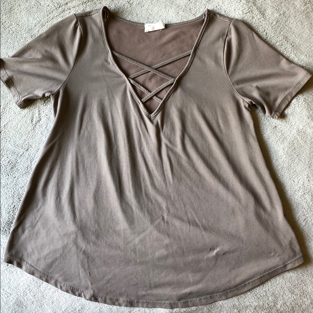 Taupe Criss-Cross Top